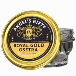 a jar of osetra caviar with a gold lid